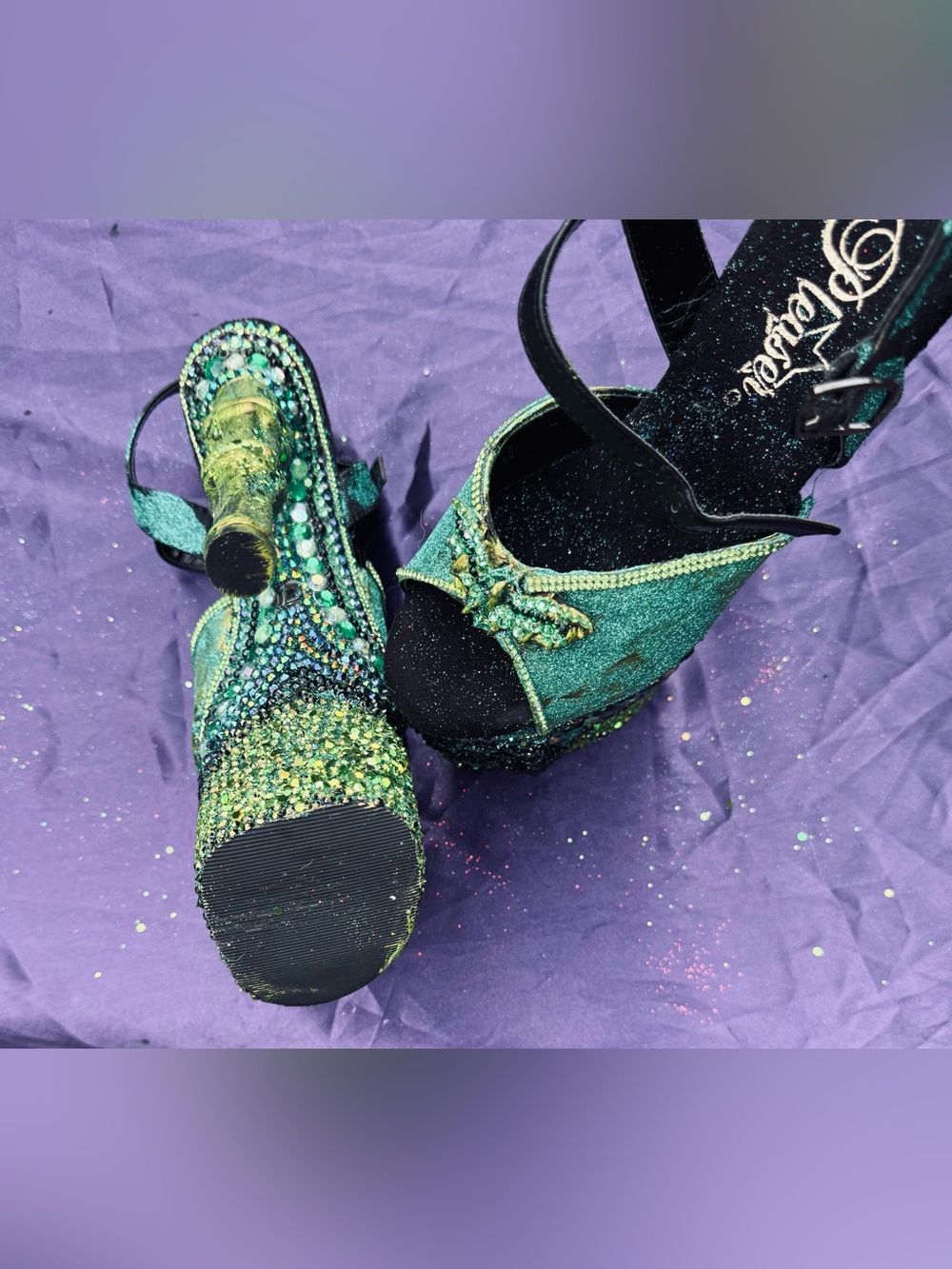 Embellished Green Jewel rapture Heels Women Shoes - Picture 3 of 5